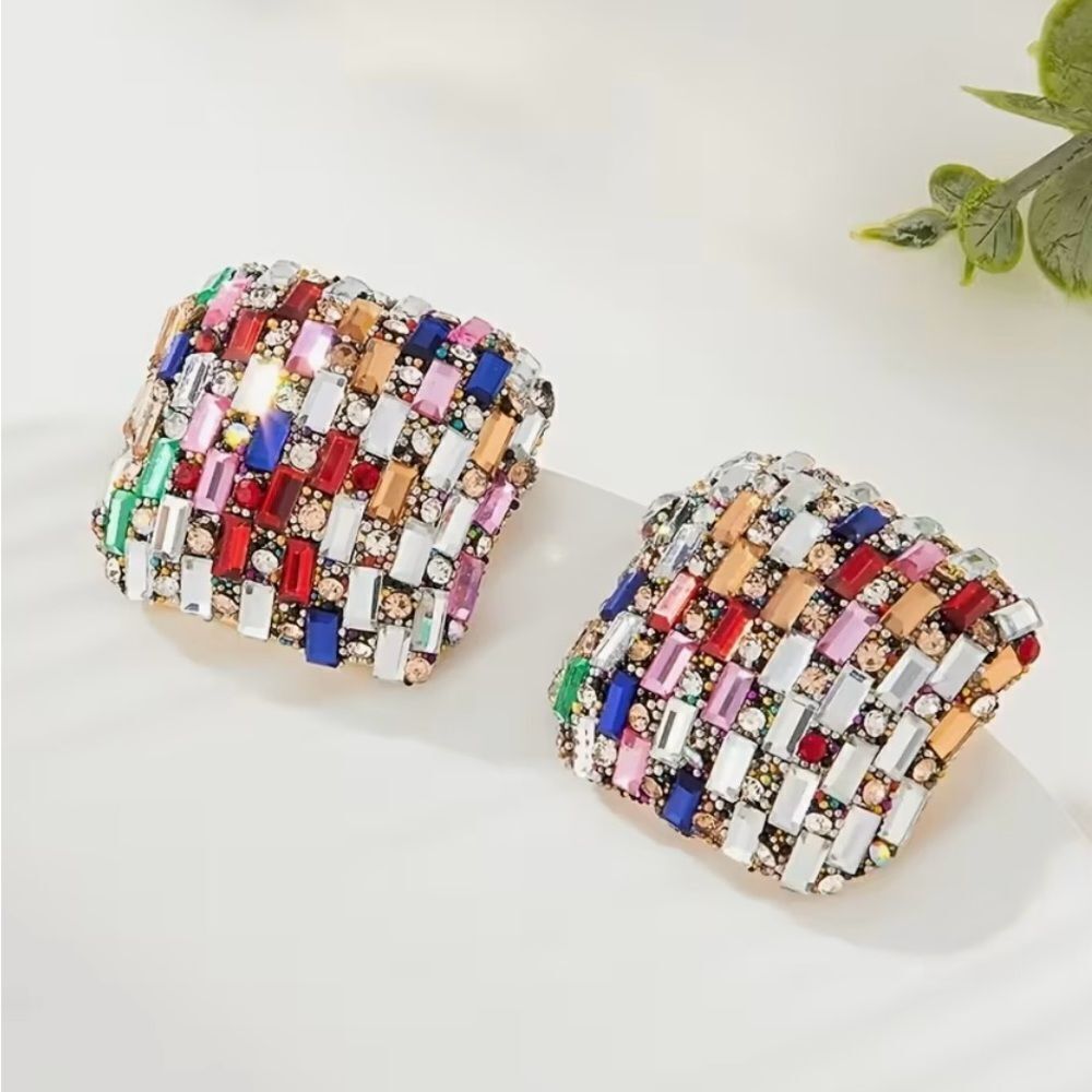 ♥️ NEW Sparkling Multicolor Crystal Geometric Statement Earrings ♥️